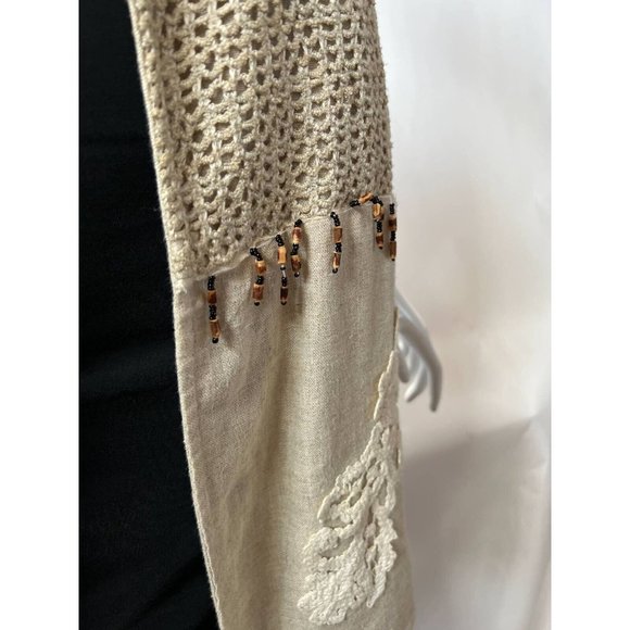 Vintage Megan Moore Womens Open Vest Beige Floral Crochet Embroidered USA 10 - Picture 5 of 12